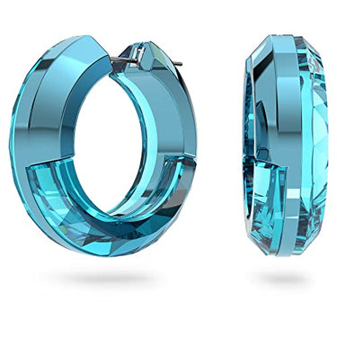 Swarovski Lucent Hoop Earrings, Blue Statement Earrings with Cut Swarovski Crystal on Sale